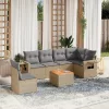  7 részes bézs polyrattan kerti ülőgarnitúra párnákkal