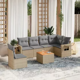    7 részes bézs polyrattan kerti ülőgarnitúra párnákkal
