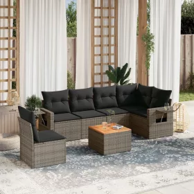   7 részes szürke polyrattan kerti ülőgarnitúra párnákkal