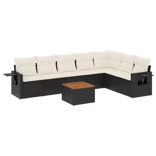  8 részes fekete polyrattan kerti ülőgarnitúra párnákkal