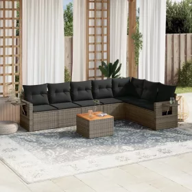    8 részes szürke polyrattan kerti ülőgarnitúra párnákkal