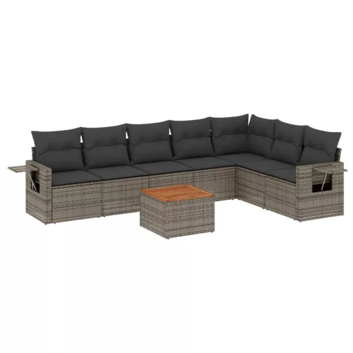  8 részes szürke polyrattan kerti ülőgarnitúra párnákkal