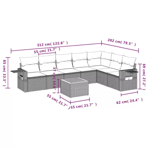  8 részes szürke polyrattan kerti ülőgarnitúra párnákkal