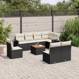    9 részes fekete polyrattan kerti ülőgarnitúra párnákkal