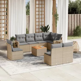    9 részes bézs polyrattan kerti ülőgarnitúra párnákkal