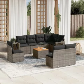    9 részes szürke polyrattan kerti ülőgarnitúra párnákkal
