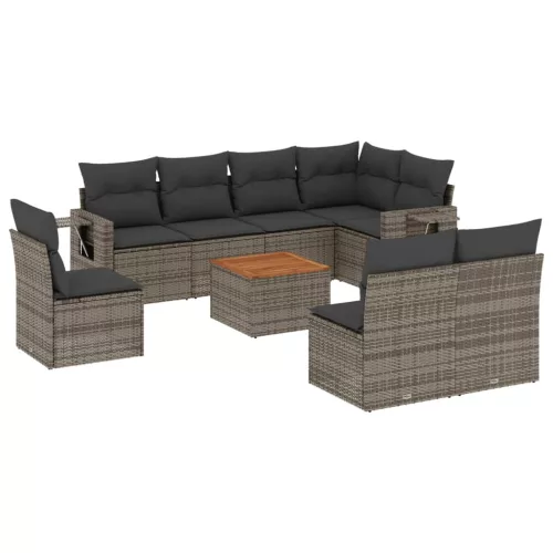  9 részes szürke polyrattan kerti ülőgarnitúra párnákkal