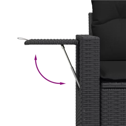  10 részes fekete polyrattan kerti ülőgarnitúra párnákkal