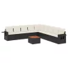  10 részes fekete polyrattan kerti ülőgarnitúra párnákkal
