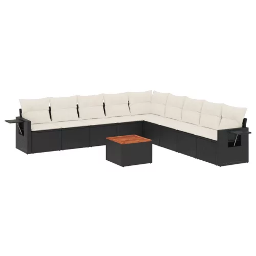  10 részes fekete polyrattan kerti ülőgarnitúra párnákkal