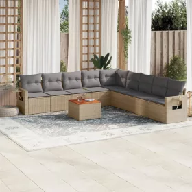    10 részes bézs polyrattan kerti ülőgarnitúra párnával