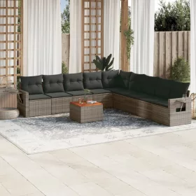    10 részes szürke polyrattan kerti ülőgarnitúra párnákkal