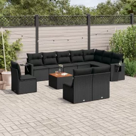    11 részes fekete polyrattan kerti ülőgarnitúra párnákkal