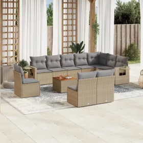    11 részes bézs polyrattan kerti ülőgarnitúra párnákkal