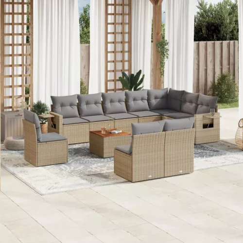  11 részes bézs polyrattan kerti ülőgarnitúra párnákkal