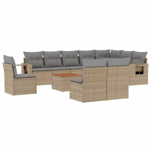  11 részes bézs polyrattan kerti ülőgarnitúra párnákkal