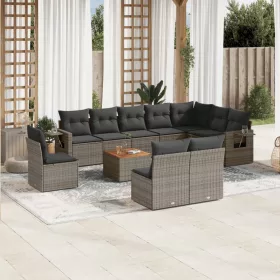   11 részes szürke polyrattan kerti ülőgarnitúra párnákkal