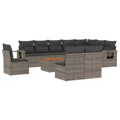  11 részes szürke polyrattan kerti ülőgarnitúra párnákkal