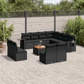    12 részes fekete polyrattan kerti ülőgarnitúra párnákkal