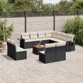    12 részes fekete polyrattan kerti ülőgarnitúra párnákkal
