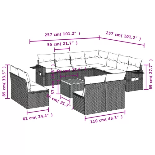  12 részes fekete polyrattan kerti ülőgarnitúra párnákkal