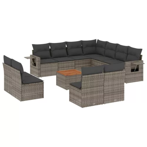  12 részes szürke polyrattan kerti ülőgarnitúra párnákkal