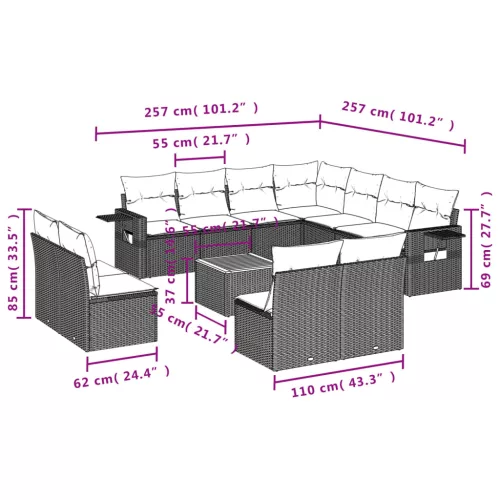  12 részes szürke polyrattan kerti ülőgarnitúra párnákkal