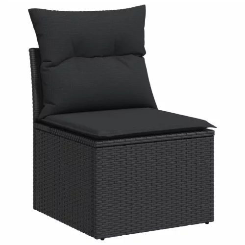  10 részes fekete polyrattan kerti ülőgarnitúra párnákkal