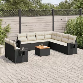    10 részes fekete polyrattan kerti ülőgarnitúra párnákkal