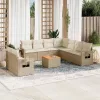  10 részes bézs polyrattan kerti ülőgarnitúra párnával