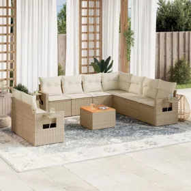    10 részes bézs polyrattan kerti ülőgarnitúra párnával