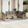  10 részes bézs polyrattan kerti ülőgarnitúra párnával