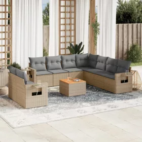    10 részes bézs polyrattan kerti ülőgarnitúra párnával