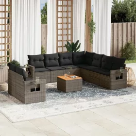    10 részes szürke polyrattan kerti ülőgarnitúra párnákkal