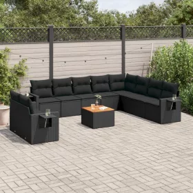    11 részes fekete polyrattan kerti ülőgarnitúra párnákkal