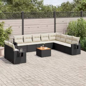    11 részes fekete polyrattan kerti ülőgarnitúra párnákkal
