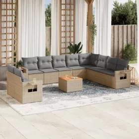    11 részes bézs polyrattan kerti ülőgarnitúra párnákkal