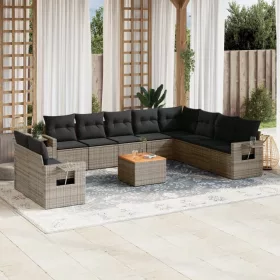    11 részes szürke polyrattan kerti ülőgarnitúra párnákkal