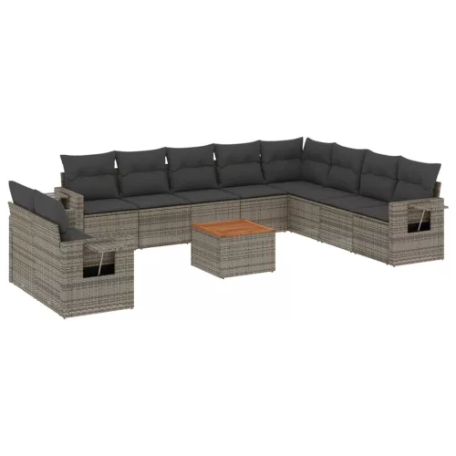  11 részes szürke polyrattan kerti ülőgarnitúra párnákkal