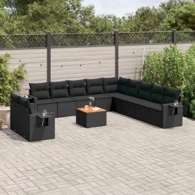    12 részes fekete polyrattan kerti ülőgarnitúra párnákkal