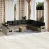  12 részes szürke polyrattan kerti ülőgarnitúra párnákkal