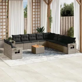    12 részes szürke polyrattan kerti ülőgarnitúra párnákkal