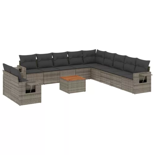  12 részes szürke polyrattan kerti ülőgarnitúra párnákkal