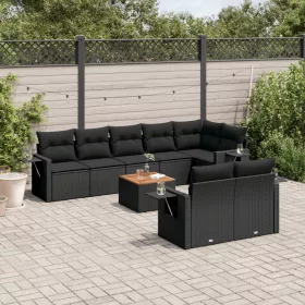    9 részes fekete polyrattan kerti ülőgarnitúra párnákkal