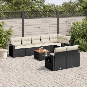    9 részes fekete polyrattan kerti ülőgarnitúra párnákkal