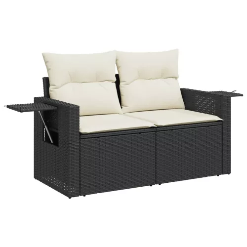  9 részes fekete polyrattan kerti ülőgarnitúra párnákkal
