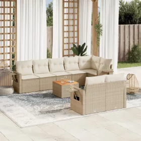    9 részes bézs polyrattan kerti ülőgarnitúra párnákkal