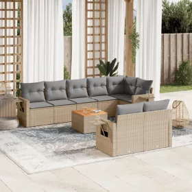    9 részes bézs polyrattan kerti ülőgarnitúra párnákkal