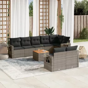    9 részes szürke polyrattan kerti ülőgarnitúra párnákkal