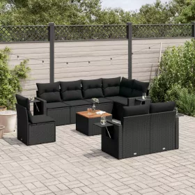    9 részes fekete polyrattan kerti ülőgarnitúra párnákkal